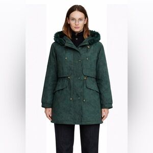 VINTAGE - Teal Hooded Parka Coat with Faux Fur Trim | Oversized Utility Jacket